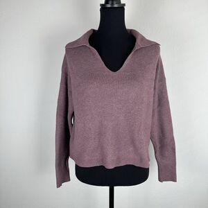 A New Day Cropped Polo Sweater Size XL Purple Cozy Knit Pullover Collared Ribbed